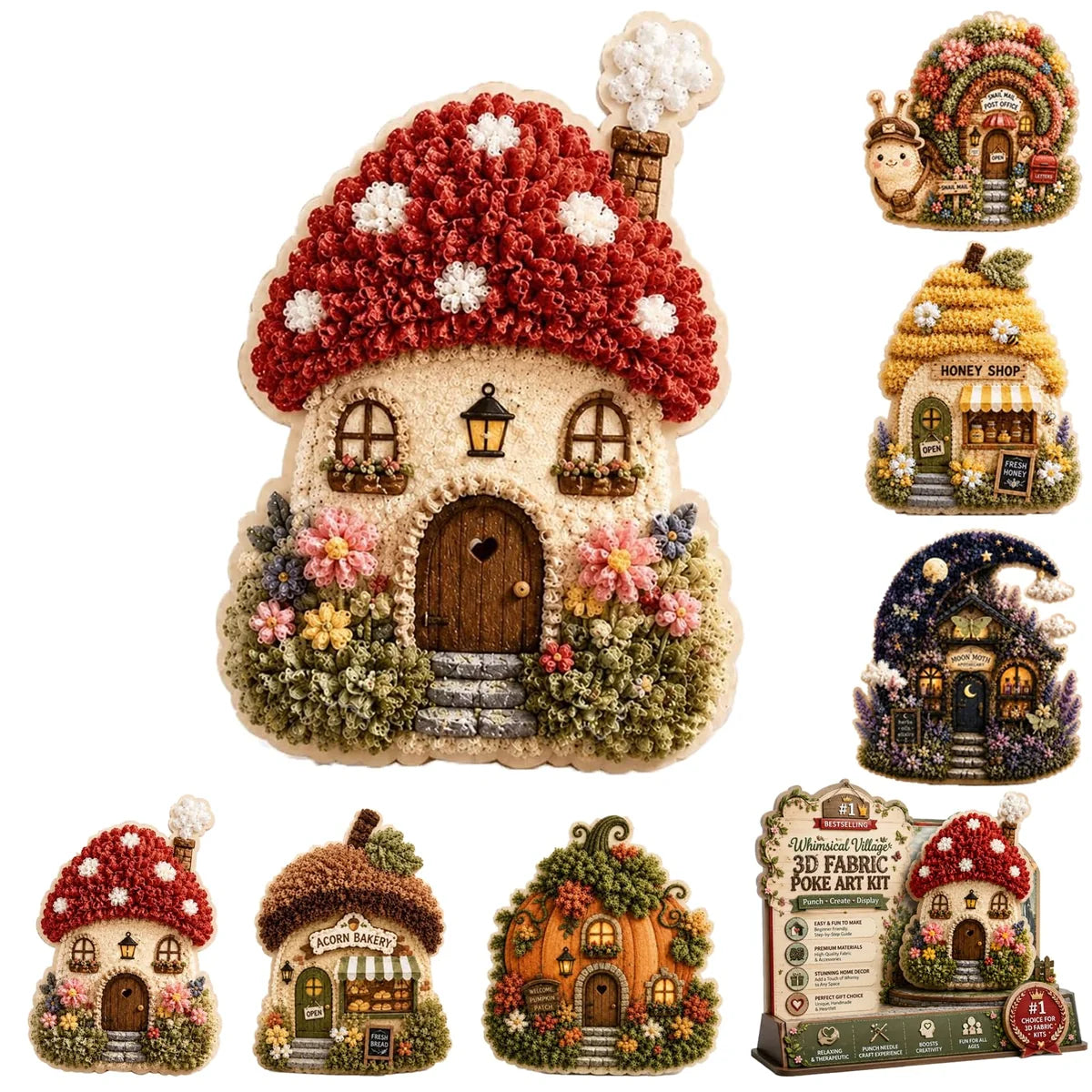 Whimsical Village Fabric Poke Art DIY Kit