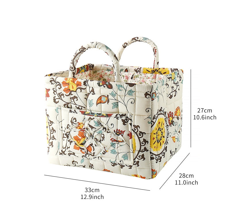 Portable Floral Fabric Storage Basket