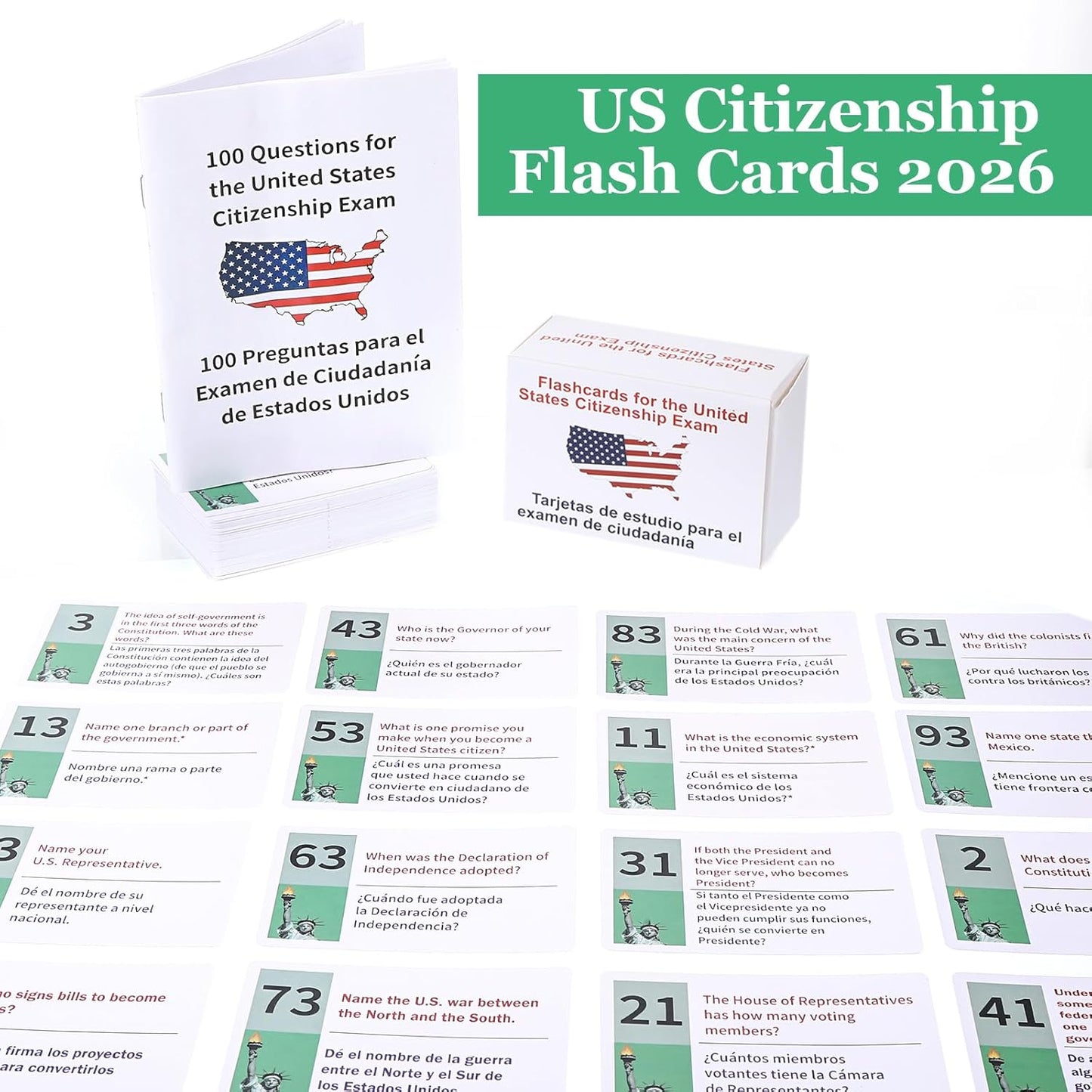 U.S. Citizenship Test Flash Cards English & Spanish