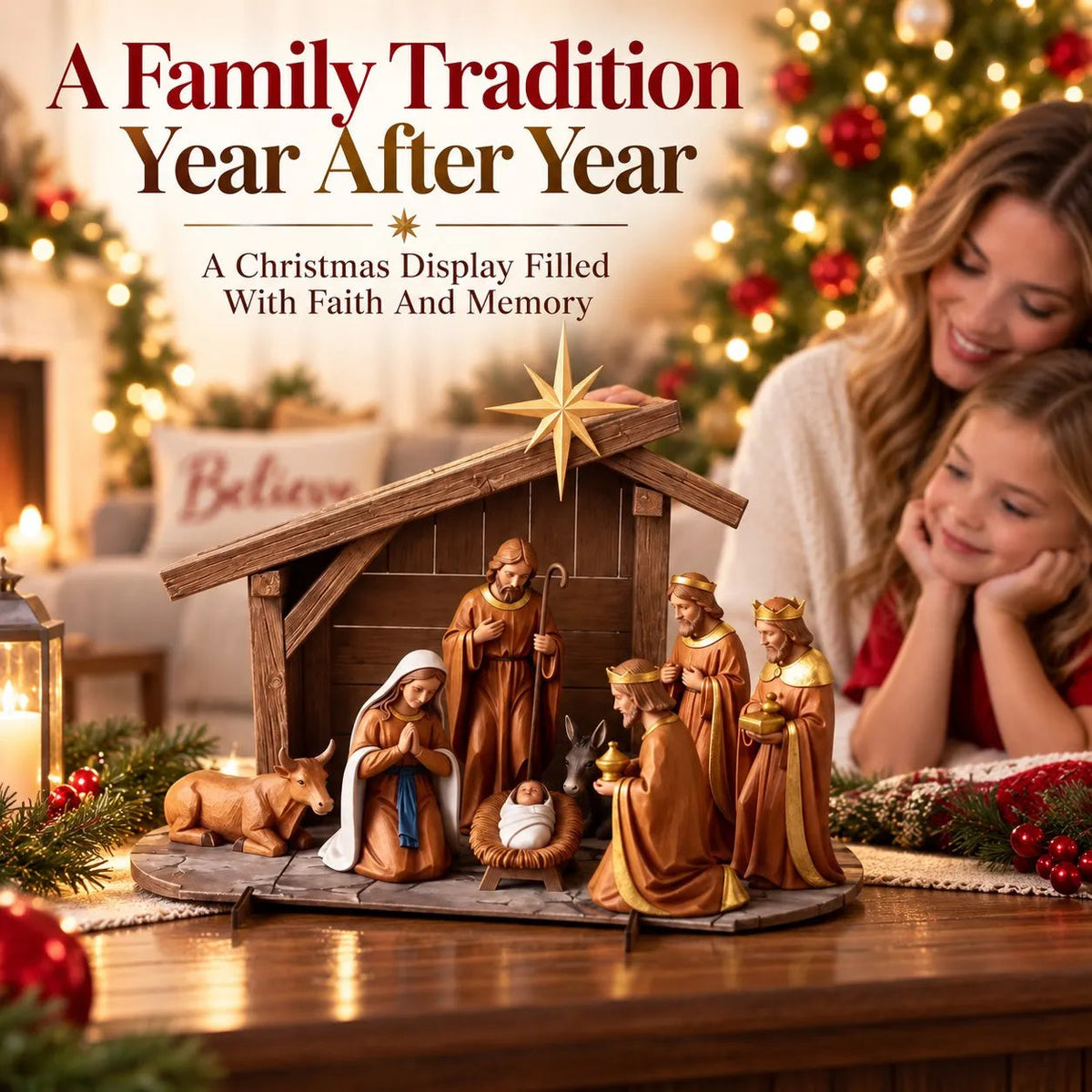 Christmas Nativity Scene Resin Sculpture for Holiday Display
