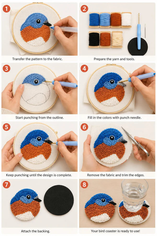 Bird Coasters Punch Needle Kit for Beginners Set