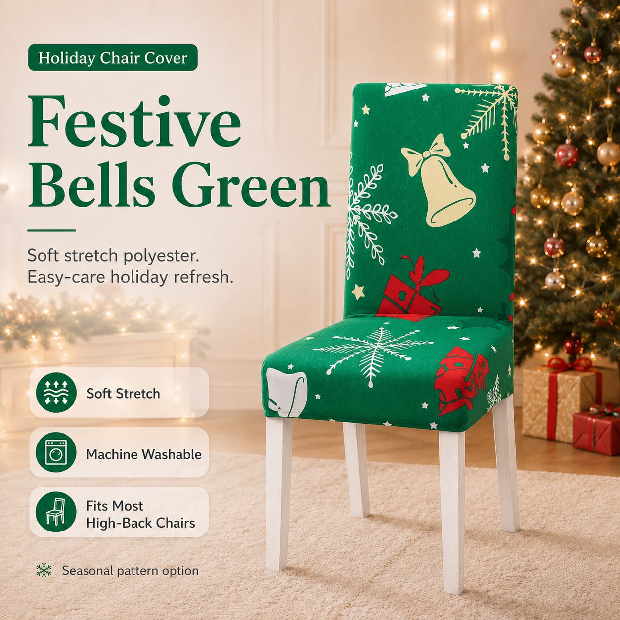 Christmas Stretch Dining Chair Cover – 6 Festive Designs