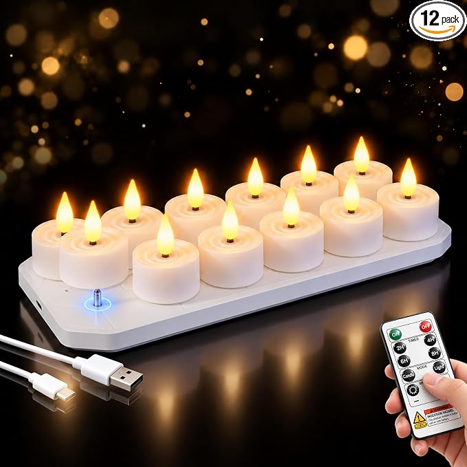 Rechargeable LED Tea Light Set with Charging Tray and Remote