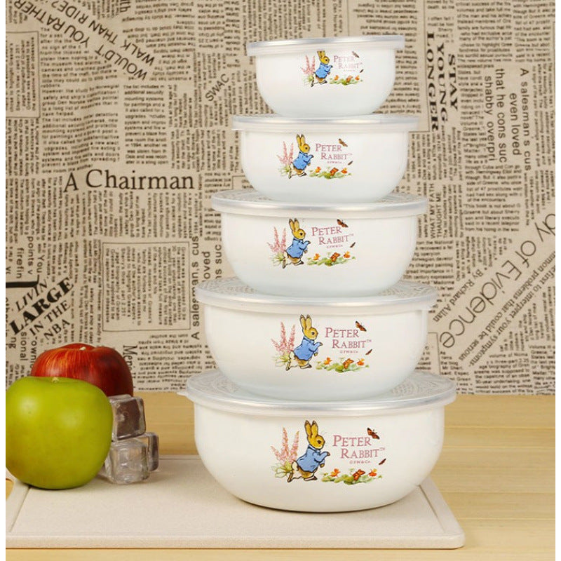5-Piece Enamel Mixing Bowl Set with Lids