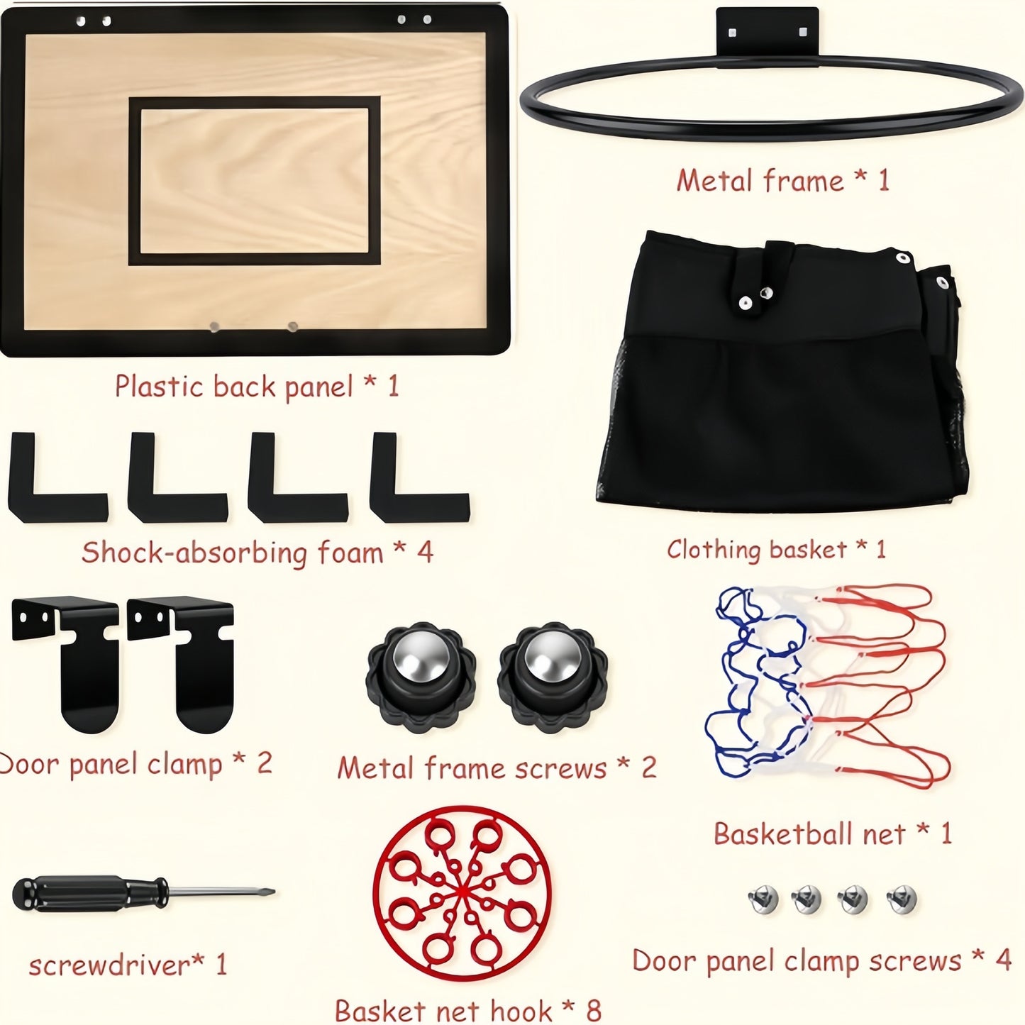 🏀 Dual-Function Hook & Loop Overdoor Laundry Hoop