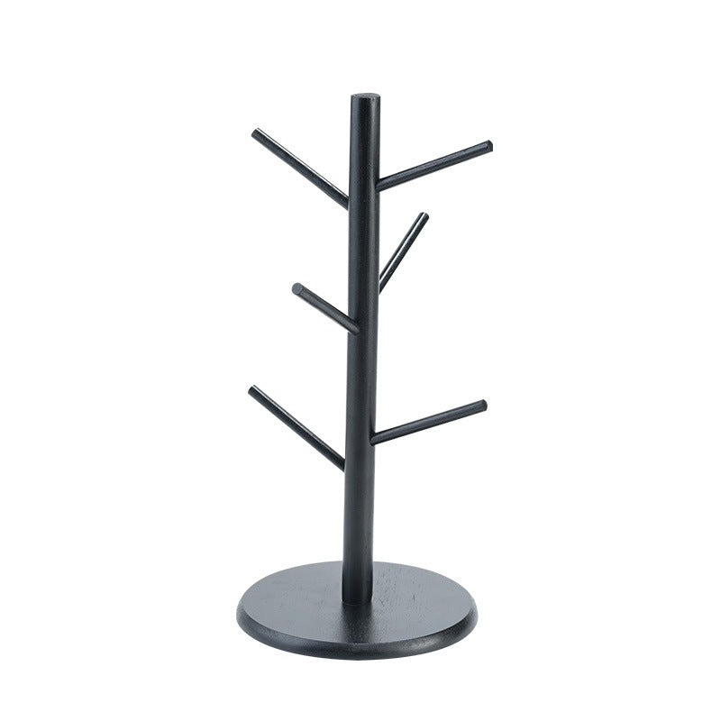 Tree-Shaped Wooden Mug Holder with Round Base