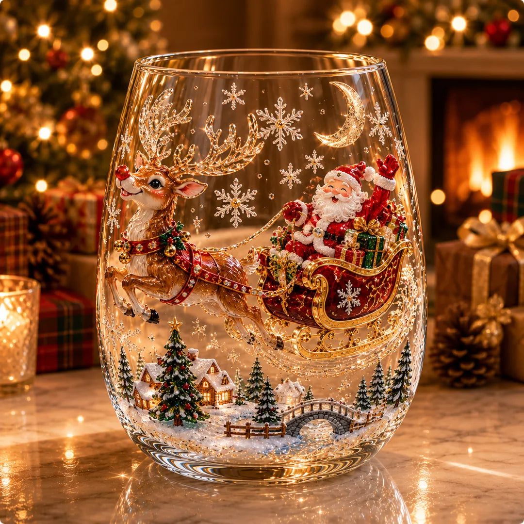 Raised 3D Christmas Art Glass Cup