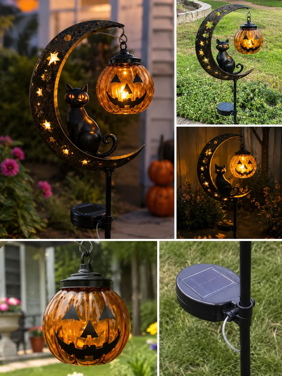👻 Solar Halloween Garden Stake Light with Black Cat & Pumpkin