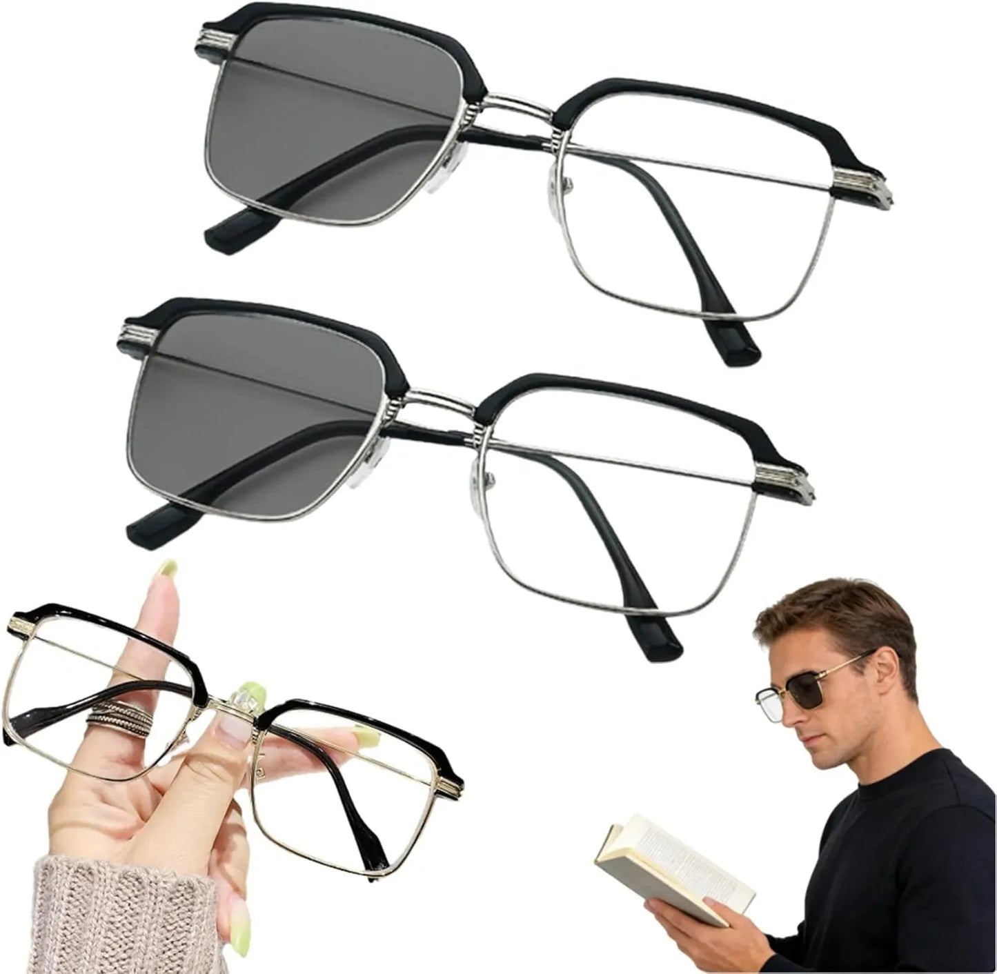 Black & Gold Semi-Rimless Crystal Clear Focus Reading Glasses