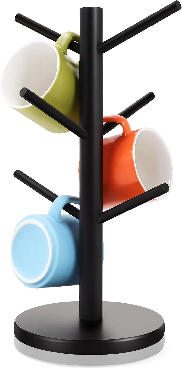Tree-Shaped Wooden Mug Holder with Round Base – main view