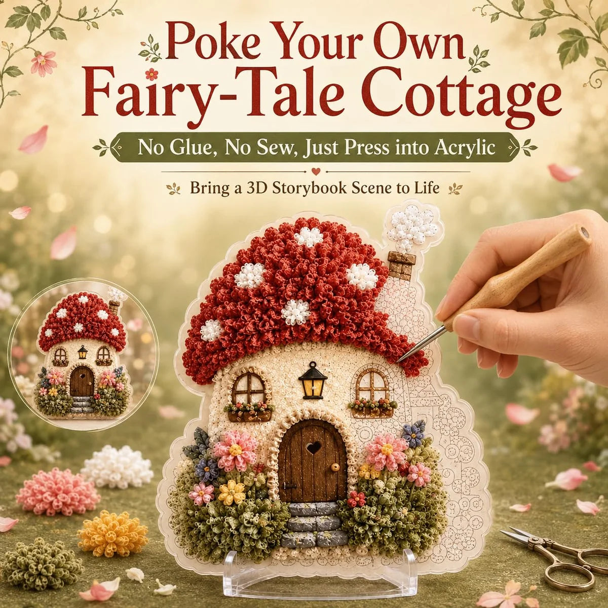 Whimsical Village Fabric Poke Art DIY Kit