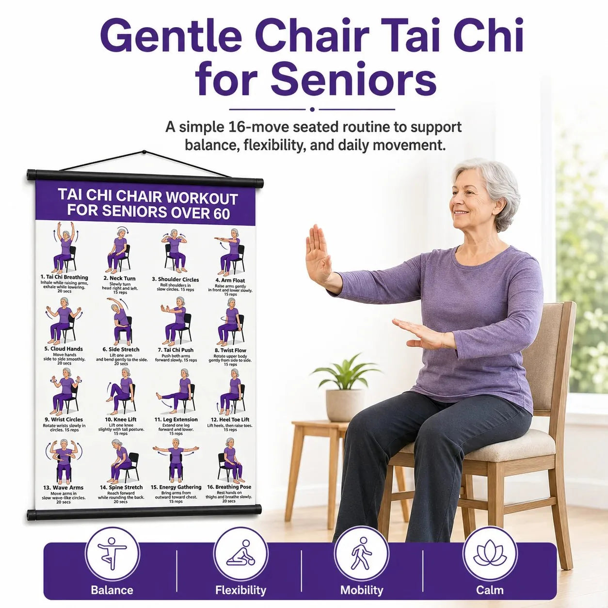 Seated Tai Chi Exercise Wall Chart for Seniors – product detail 2
