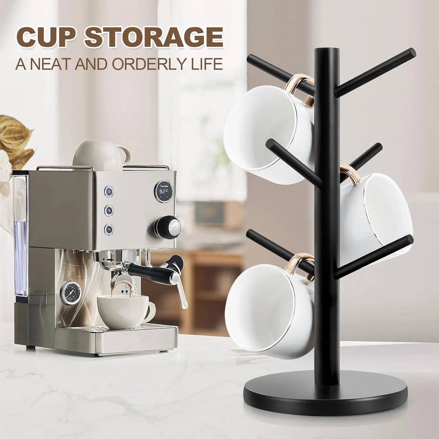 Tree-Shaped Wooden Mug Holder with Round Base – product detail 2