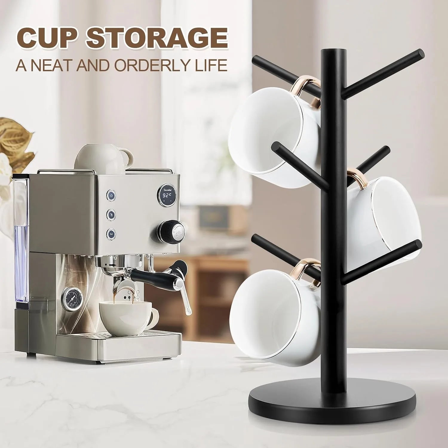 Tree-Shaped Wooden Mug Holder with Round Base – product detail 2