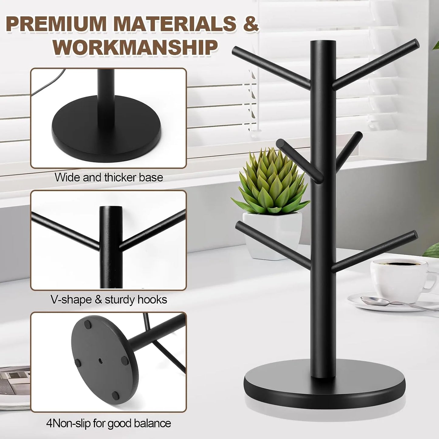 Tree-Shaped Wooden Mug Holder with Round Base – product detail 3