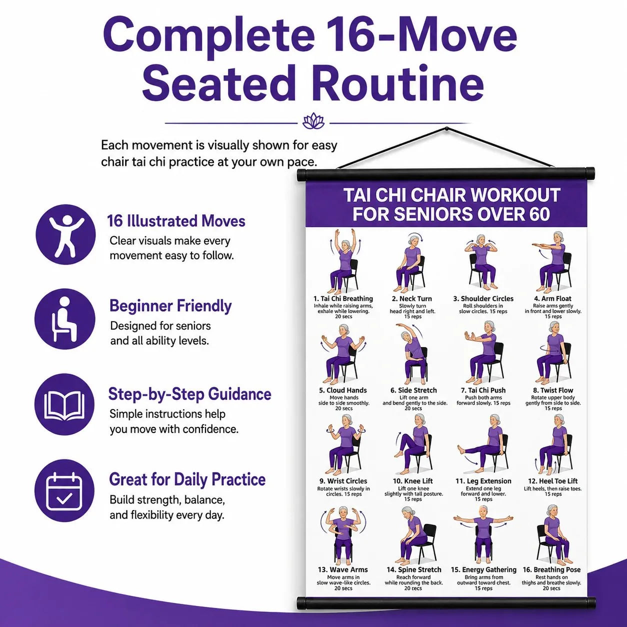 Seated Tai Chi Exercise Wall Chart for Seniors – product detail 4