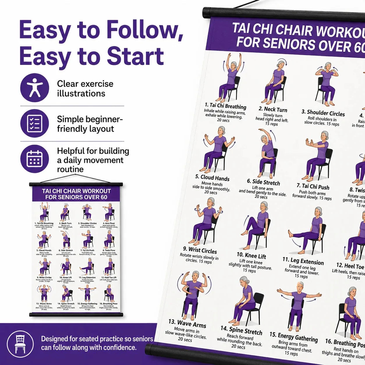 Seated Tai Chi Exercise Wall Chart for Seniors – product detail 5