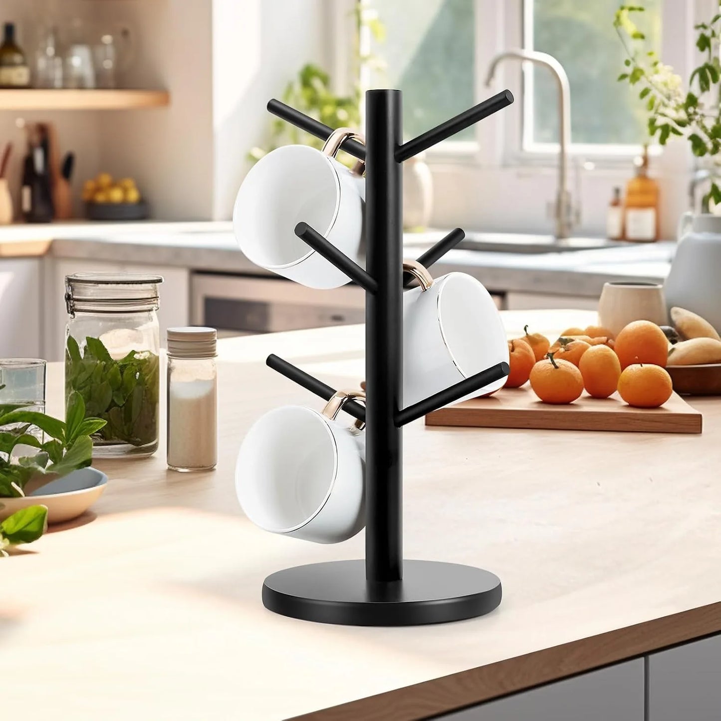 Tree-Shaped Wooden Mug Holder with Round Base – product detail 5