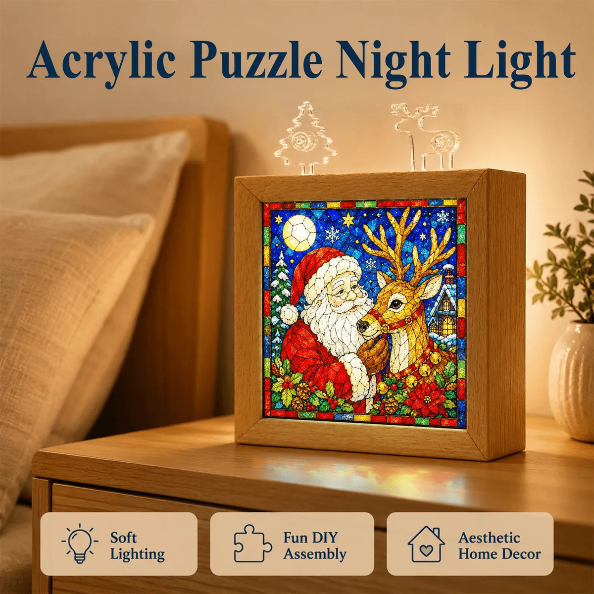 Christmas Acrylic Jigsaw Night Light with Wooden Frame – image 6