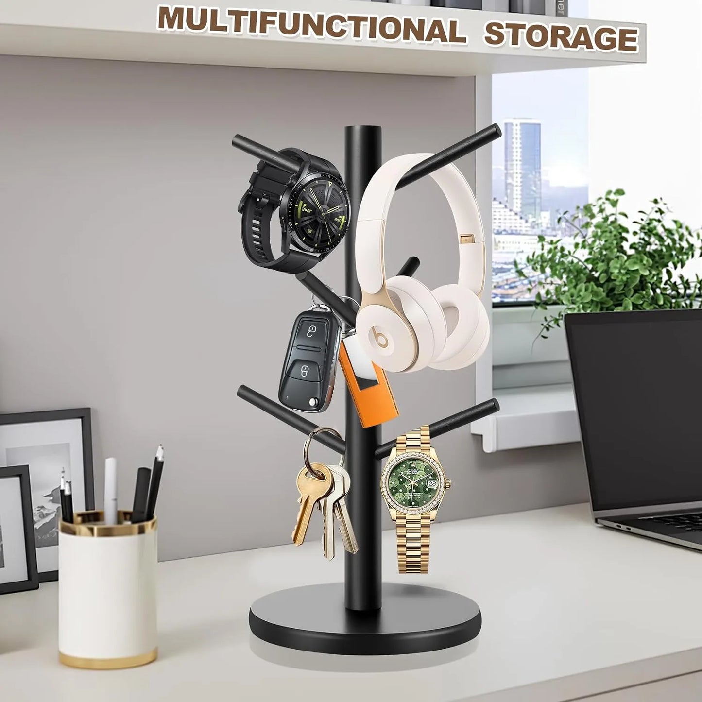 Tree-Shaped Wooden Mug Holder with Round Base – product detail 6