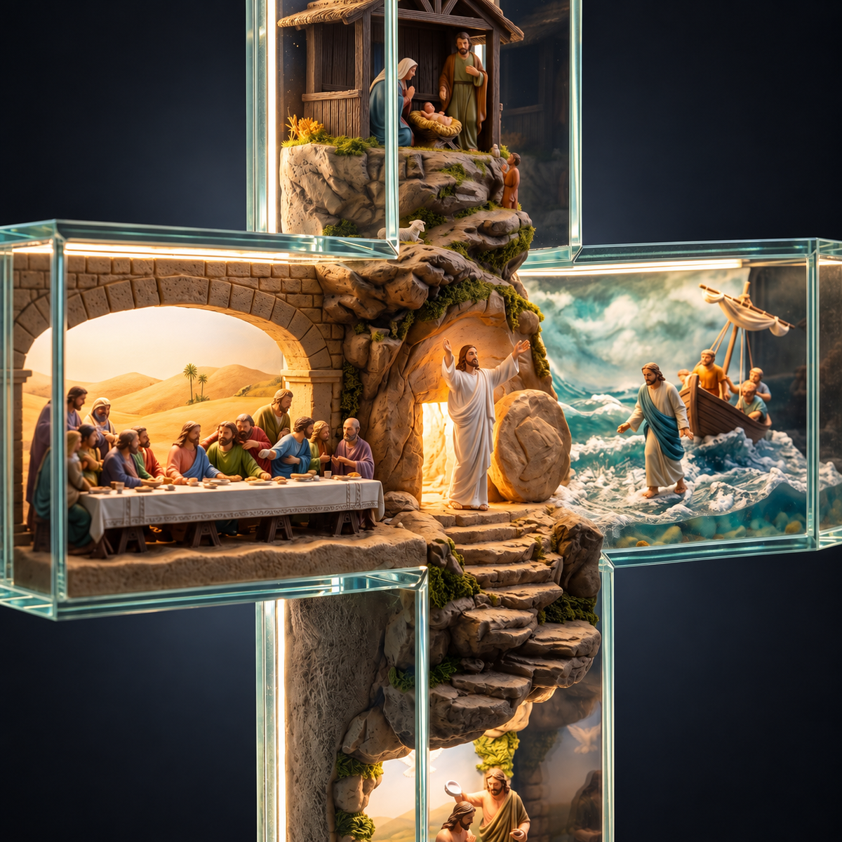 Illuminated Acrylic Biblical Story Cross for Indoor Display