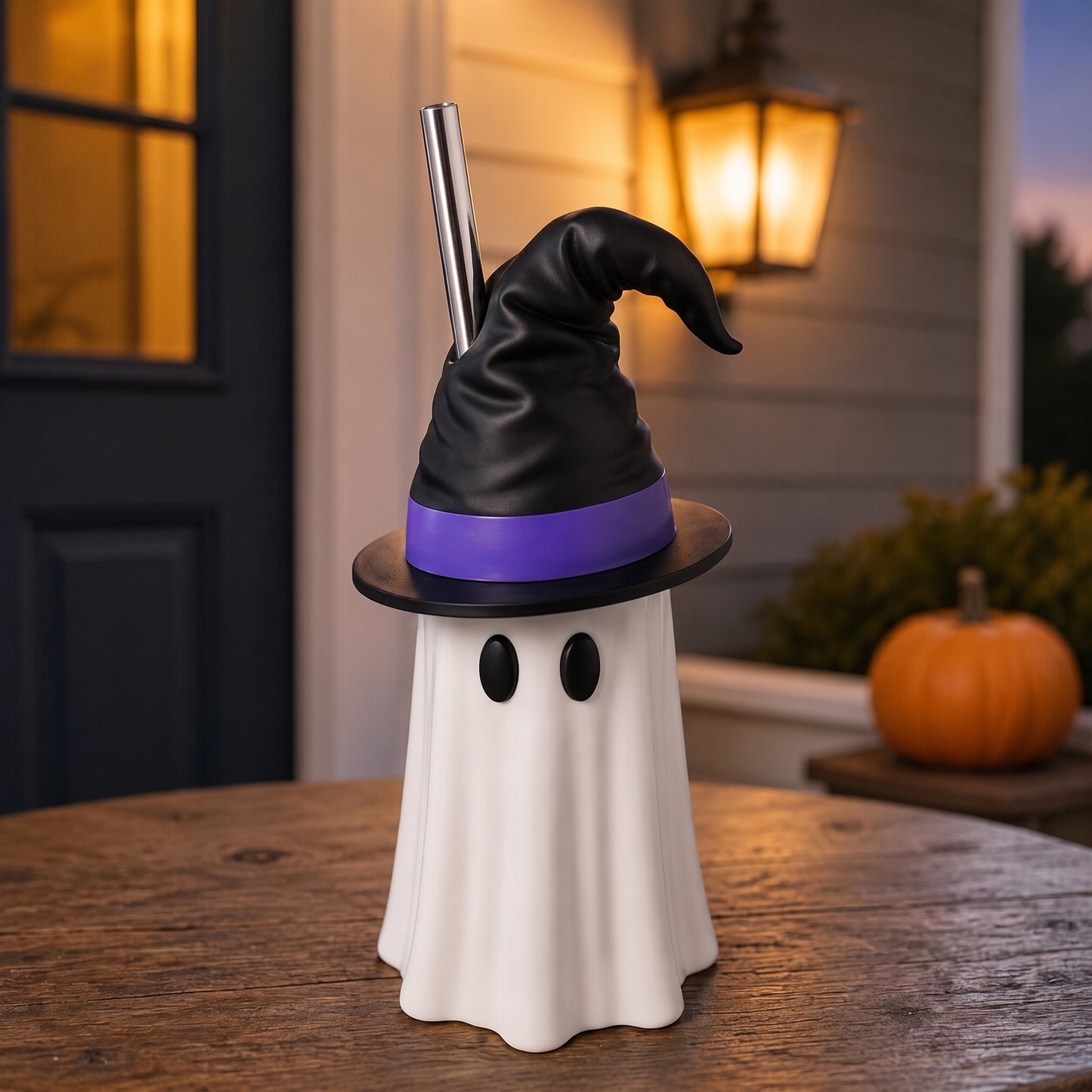 Halloween Ghost Can Holder with Witch Hat – 12 oz