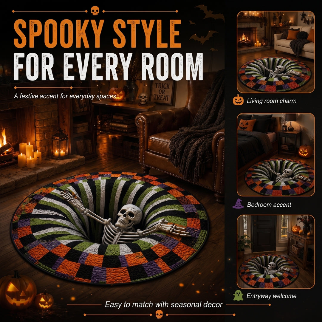 3D Haunted Stairway Round Halloween Rug
