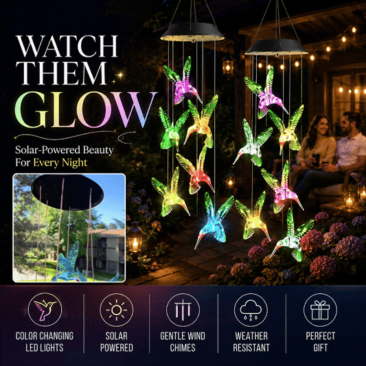 Solar LED Hummingbird Wind Chime with Metal Bells