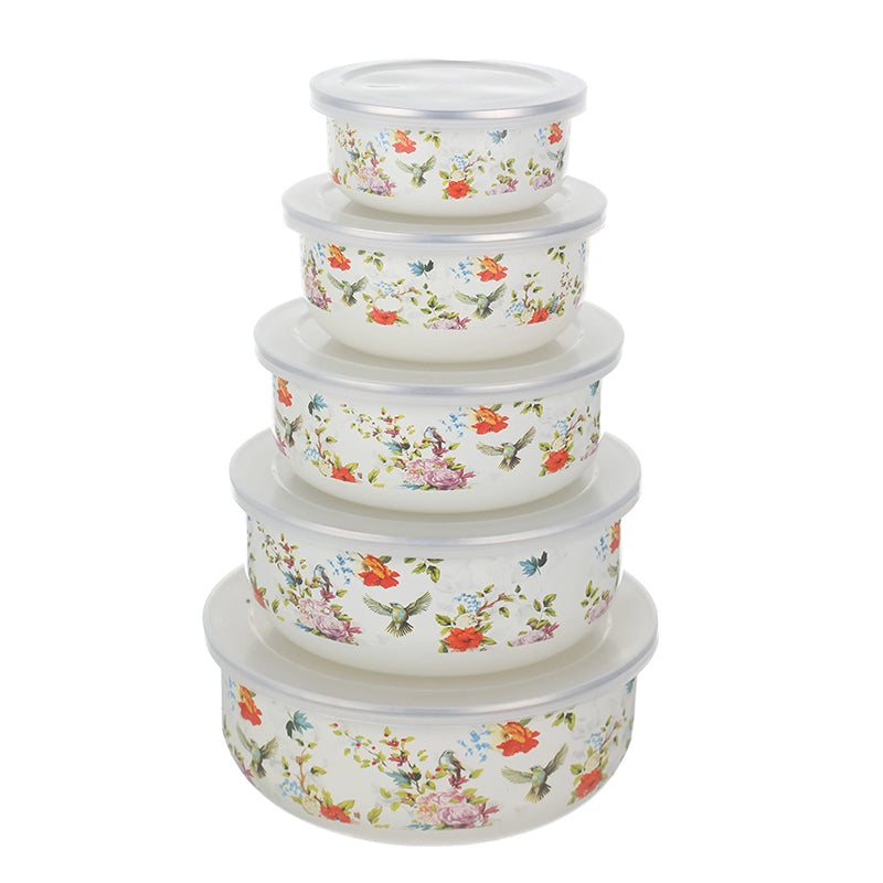 5-Piece Enamel Mixing Bowl Set with Lids