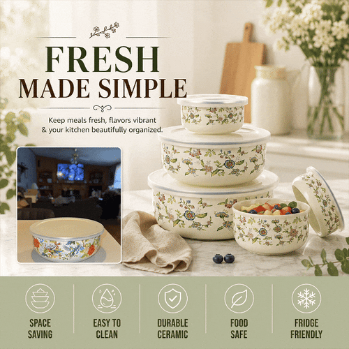 5-Piece Enamel Mixing Bowl Set with Lids