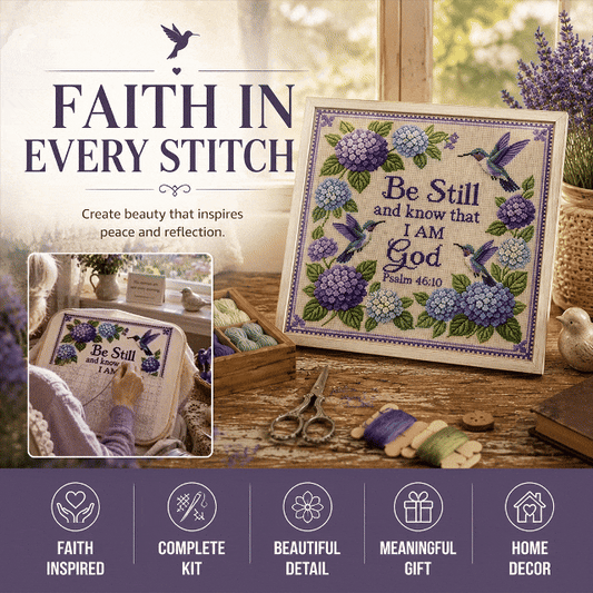 ✝️ Hummingbird Garden Faith Cross Stitch DIY Kit 🌸