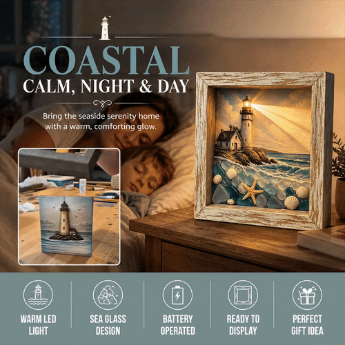 Coastal Lighthouse Glass Shadow Box Night Light