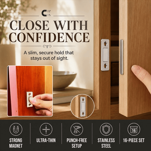 Ultra-Thin Magnetic Cabinet Catches – 10 Pairs