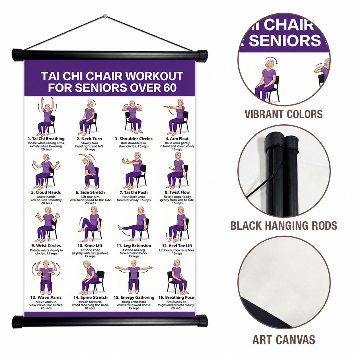 Seated Tai Chi Exercise Wall Chart for Seniors