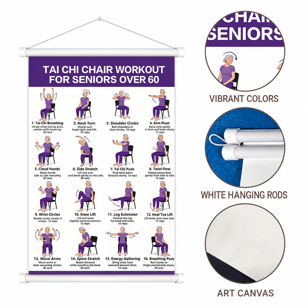 Seated Tai Chi Exercise Wall Chart for Seniors