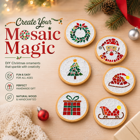 DIY Mosaic Christmas Coaster Kit – 6 Designs