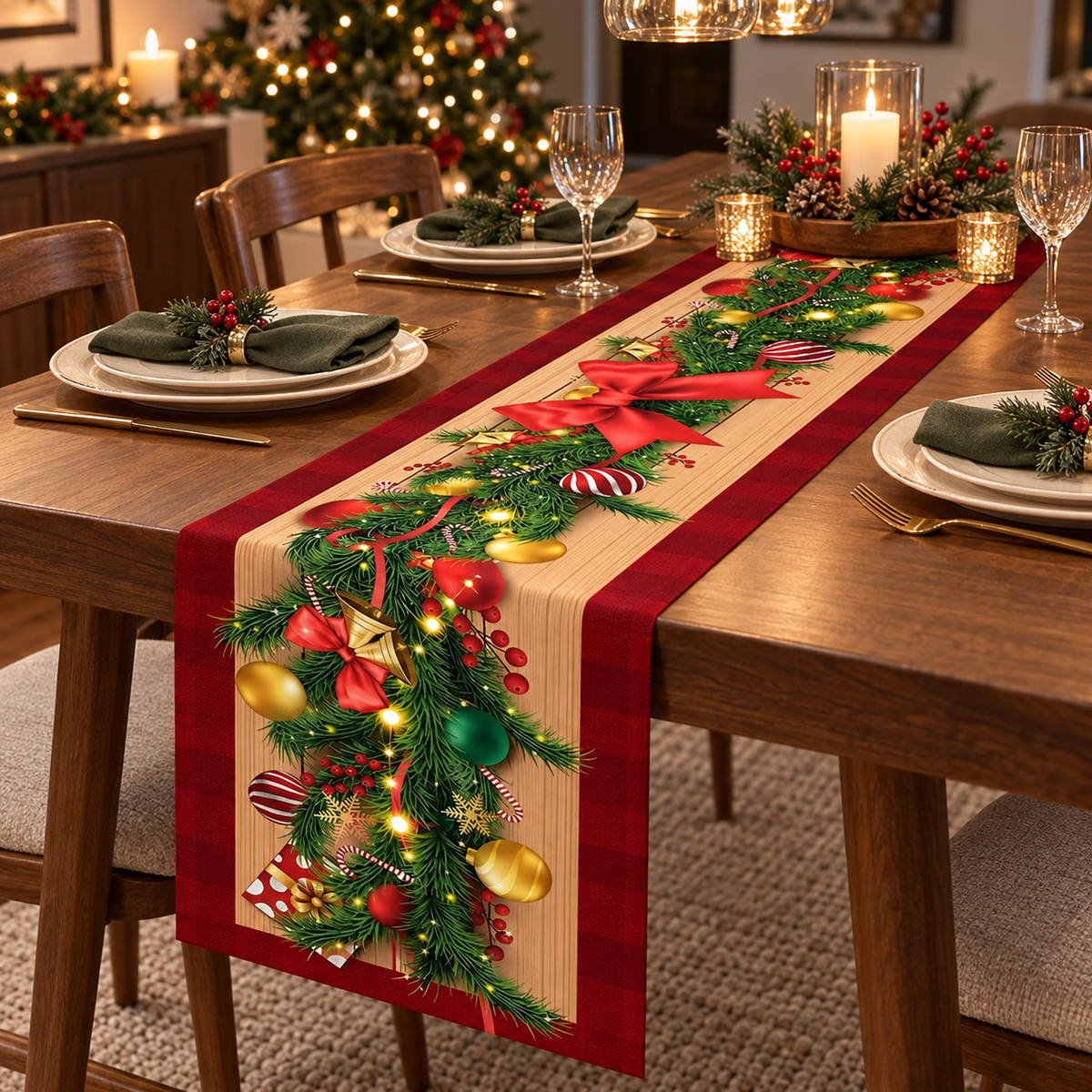 Festive Christmas Table Runner for Holiday Dining Décor