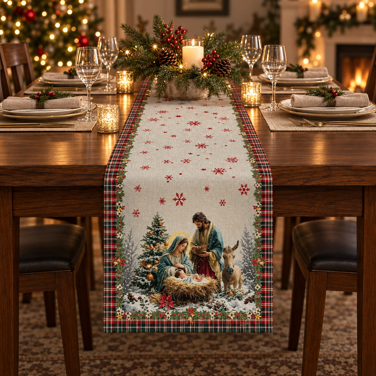 Festive Christmas Table Runner for Holiday Dining Décor