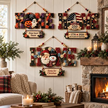 DIY Fabric Poke Art HOME Sign Kit for No-Sew Seasonal Decorating