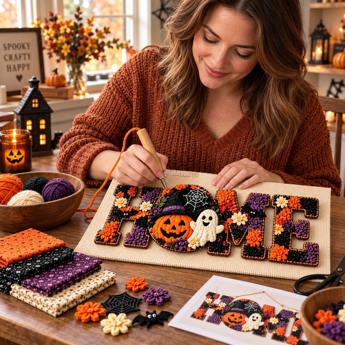 DIY Fabric Poke Art HOME Sign Kit for No-Sew Seasonal Decorating