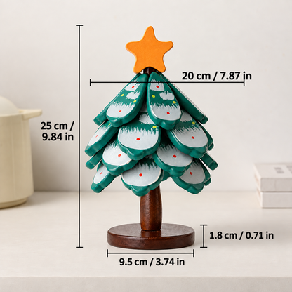 Folding Wooden Christmas Tree Trivet Set for Holiday Tables