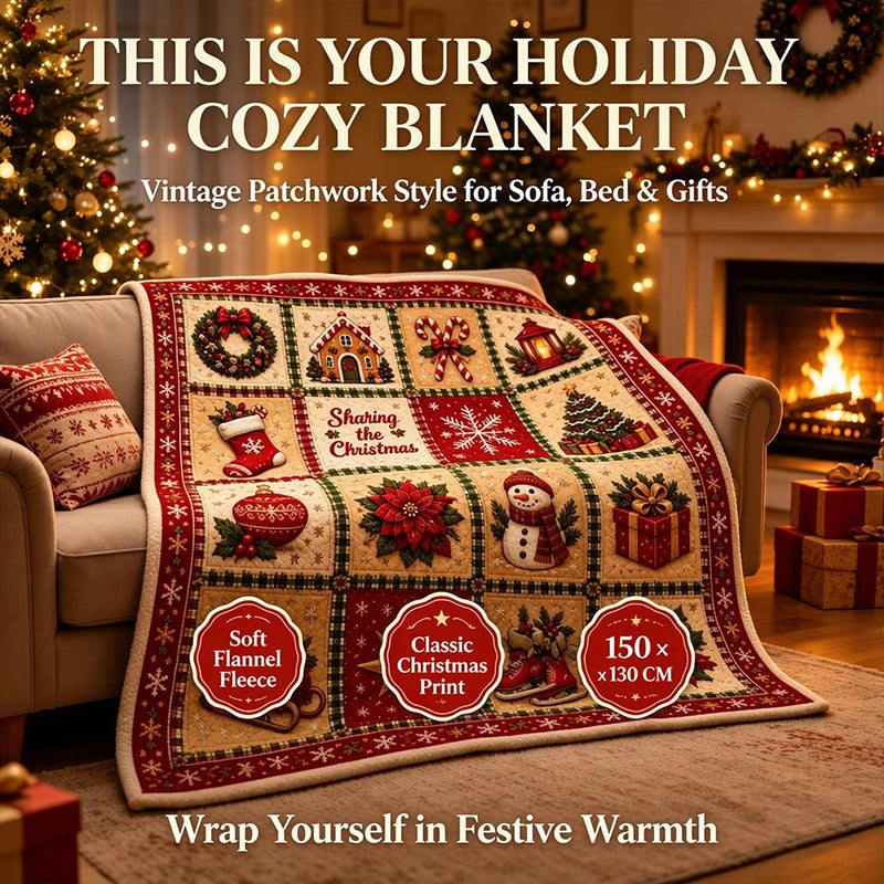Vintage Christmas Patchwork Throw Blanket for Cozy Holiday Evenings