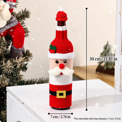 Knitted Christmas Wine Bottle Cover with Hat