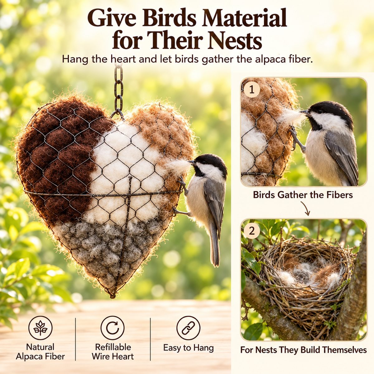 This Alpaca Wool Nesting Heart Adds a Touch of Nature to Your Garden