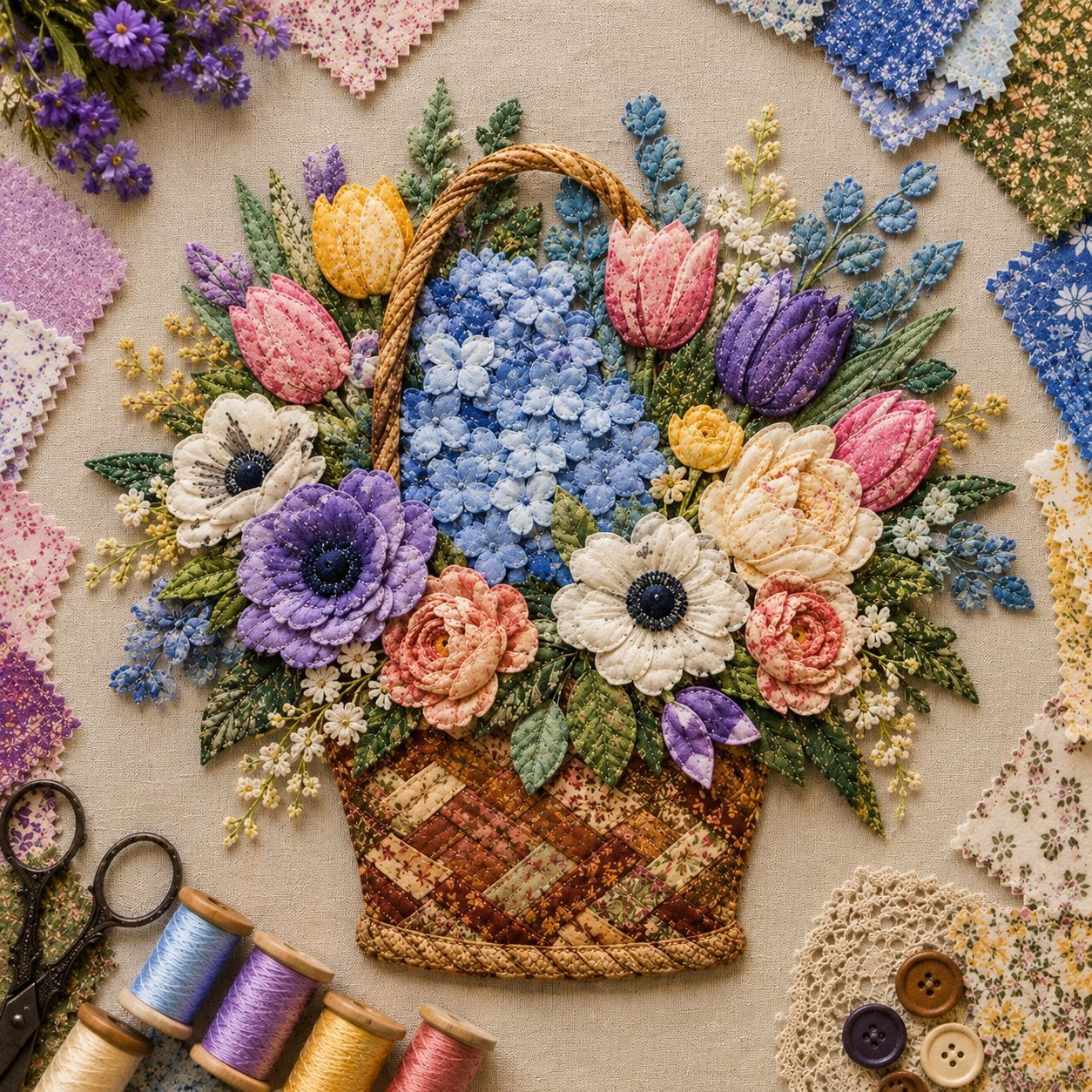DIY Patchwork Bird & Flower Basket Hanging Ornament Kit