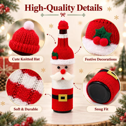 Knitted Christmas Wine Bottle Cover with Hat