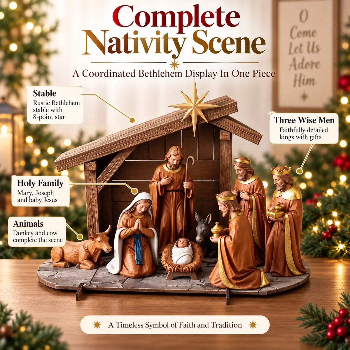 Christmas Nativity Scene Resin Sculpture for Holiday Display