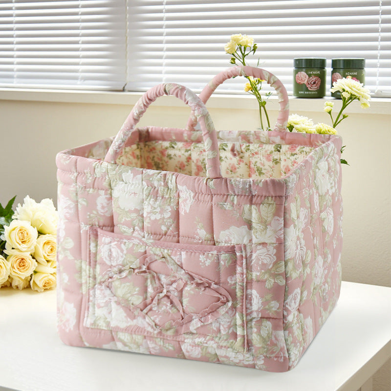 Portable Floral Fabric Storage Basket