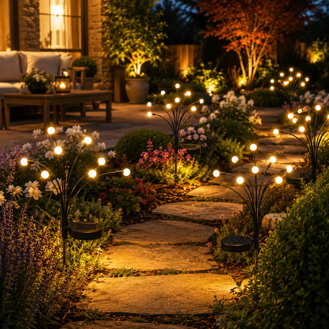 Outdoor Solar Firefly Lights 2 Pack 20 LED Waterproof Garden Stake Lights