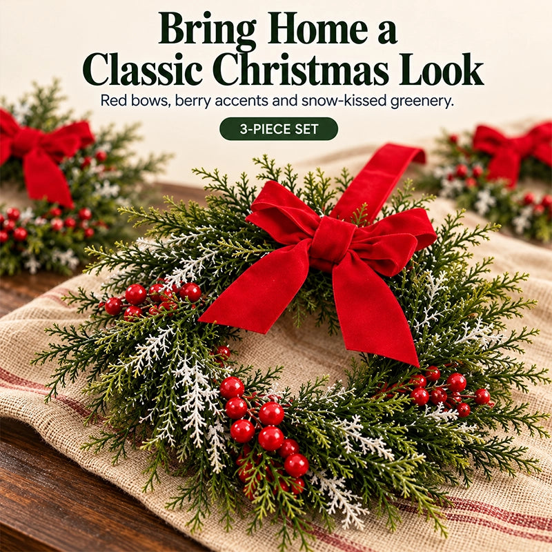 Mini Snowy Pinecone Wreaths for Cabinet Holiday Decor, 3-Pack